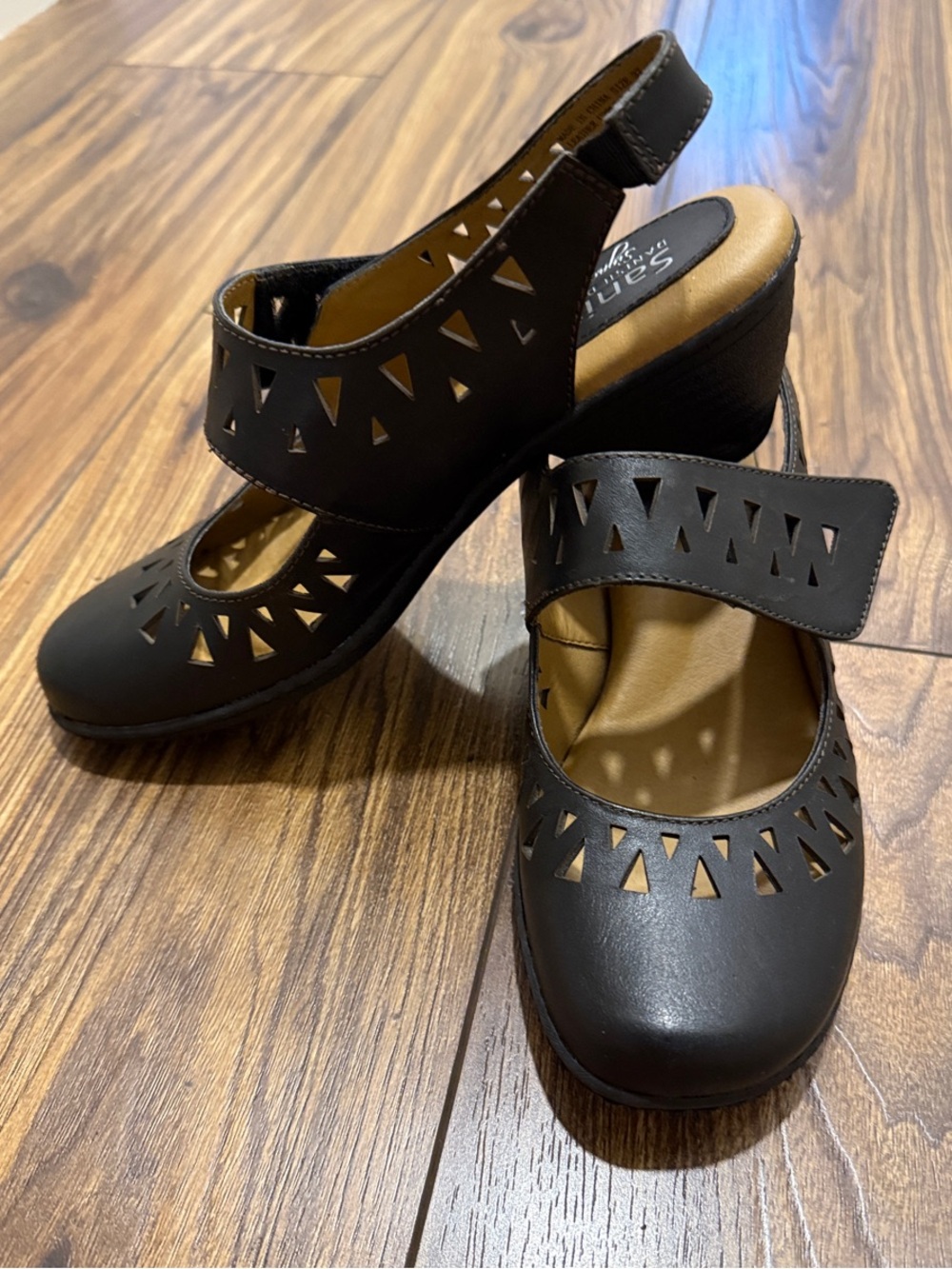 Sanita Black Leather Mary Jane Slingback Flats size 37